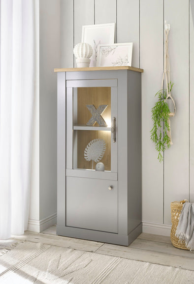 Vitrină Chambord eleganta gri cu 2 uși, 68 cm lățime - LunaHome.ro