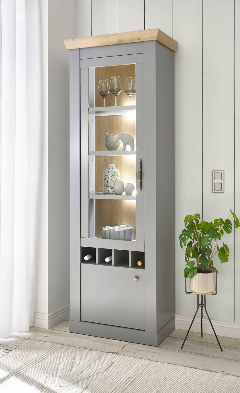 Vitrină Chambord eleganta gri cu 2 uși, 68 cm lățime - LunaHome.ro