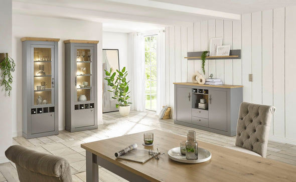 Vitrină Chambord eleganta gri cu 2 uși, 68 cm lățime