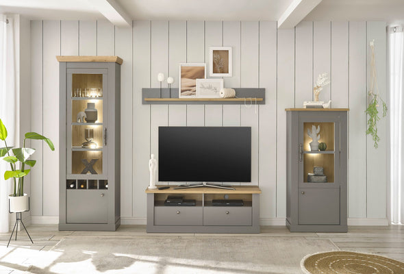 Vitrină Chambord eleganta gri cu 2 uși, 68 cm lățime - LunaHome.ro