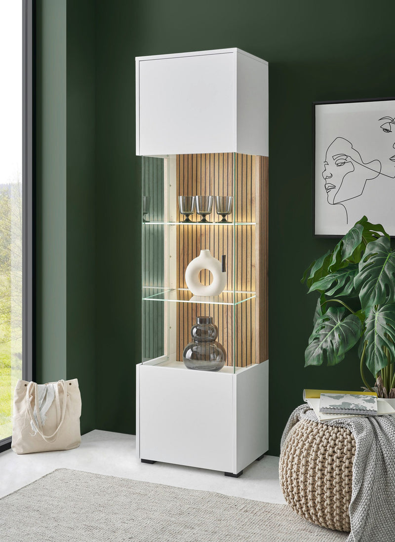 Vitrina Hudson alba cu model modern de riflaj 49 cm - LunaHome.ro