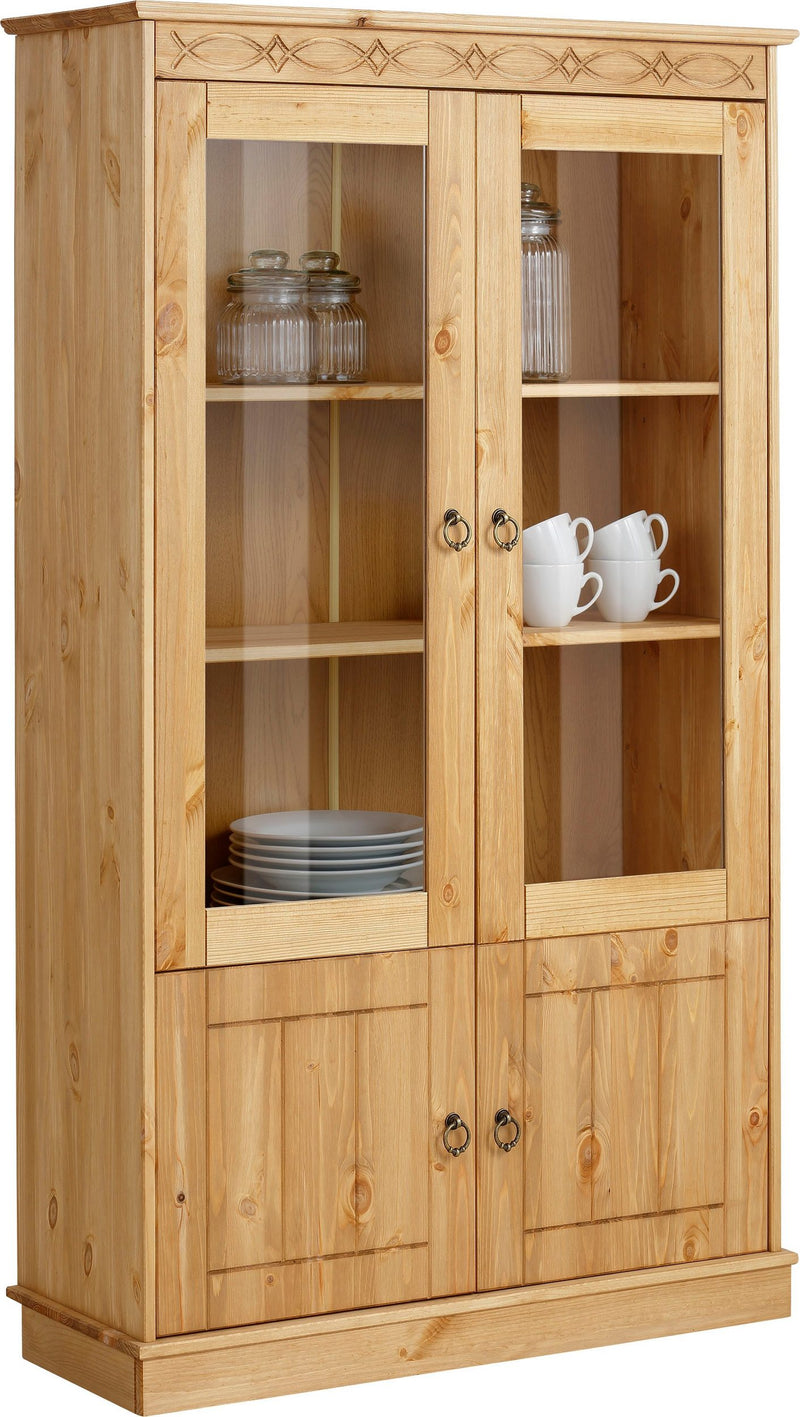 Vitrina Indra din lemn masiv de pin natur cu 4 usi, 85 cm lățime - LunaHome.ro