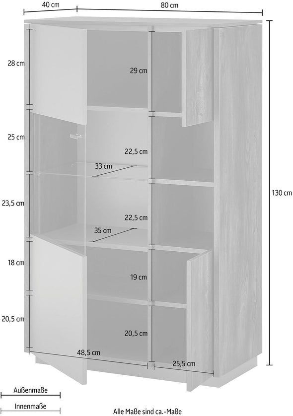 Vitrina Largo in 2 culori cu soft close 80 cm lățime - LunaHome.ro
