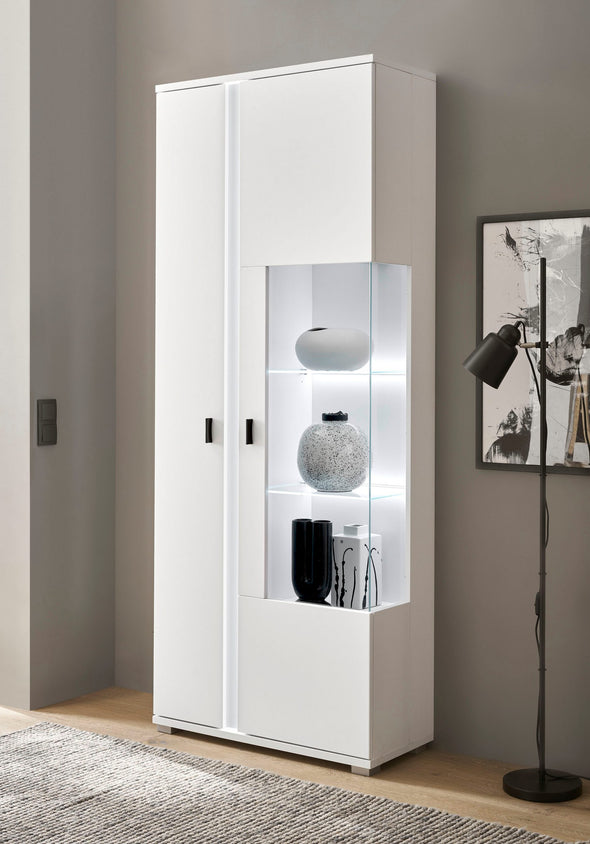 Vitrină Long Island albă cu iluminat LED 80 cm lățime