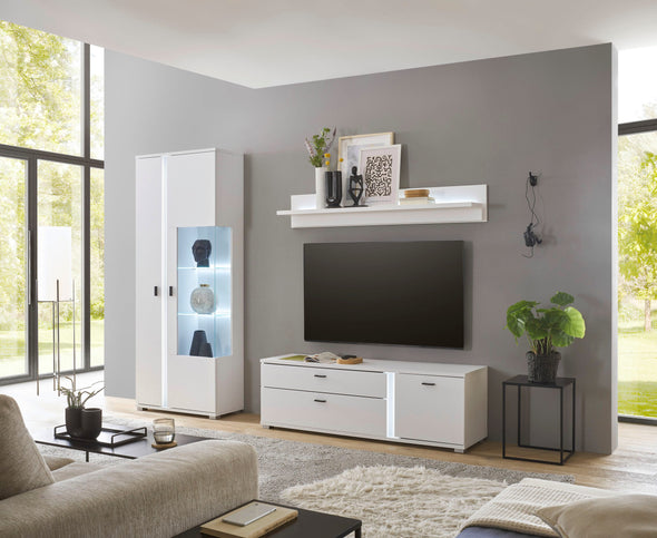 Vitrină Long Island albă cu iluminat LED 80 cm lățime