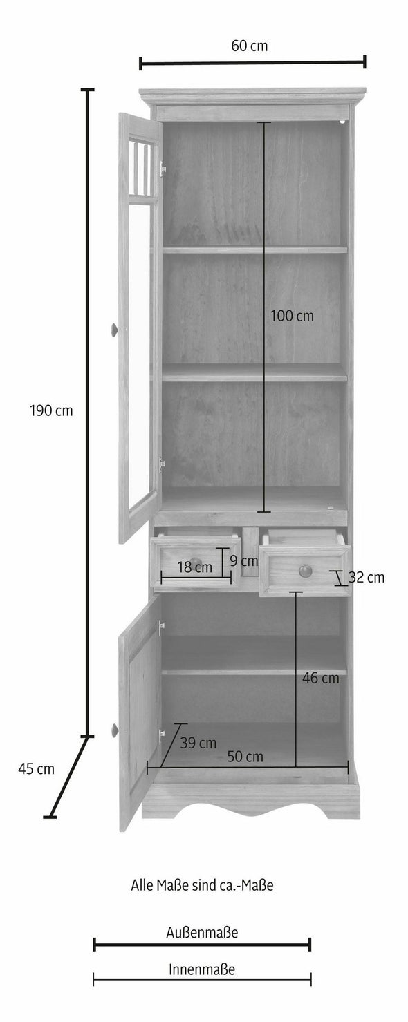Vitrina Melissa din lemn masiv de pin alb, 60 cm latime - LunaHome.ro
