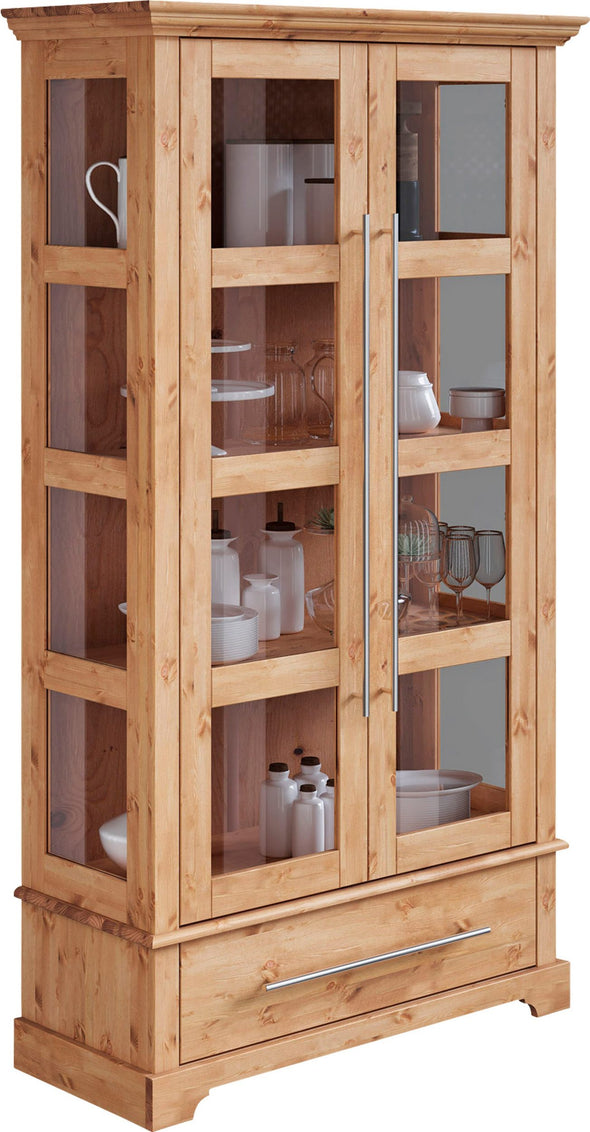 Vitrina Meliss din lemn de pin natur si sticla 94 cm latime - LunaHome.ro
