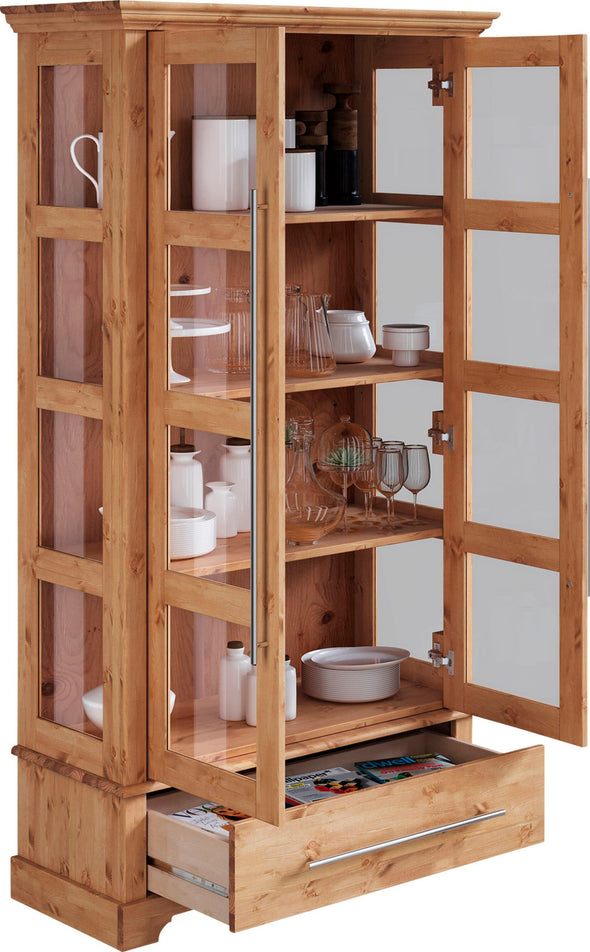 Vitrina Meliss din lemn de pin natur si sticla 94 cm latime - LunaHome.ro