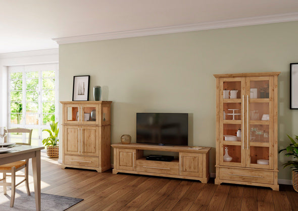 Vitrina Meliss din lemn de pin natur si sticla 94 cm latime - LunaHome.ro