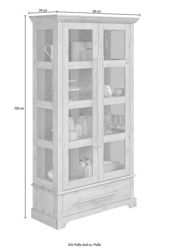 Vitrina Meliss din lemn de pin natur si sticla 94 cm latime - LunaHome.ro