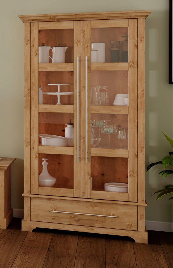 Vitrina Meliss din lemn de pin natur si sticla 94 cm latime - LunaHome.ro