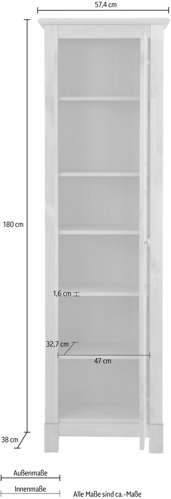Vitrina Rauna din lemn de pin maro colonial cu o usa, 60 cm lățime - LunaHome.ro
