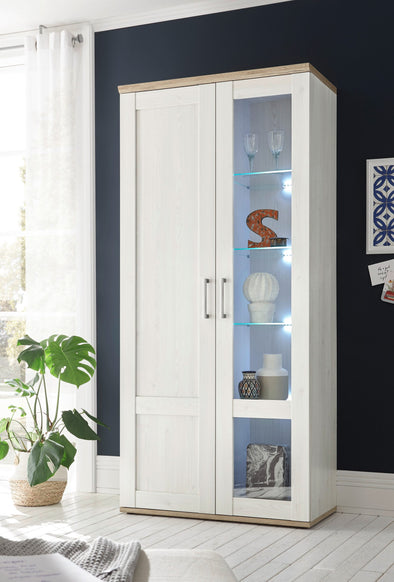 Vitrina Romance alba cu 2 uși și iluminare LED 93 cm - LunaHome.ro