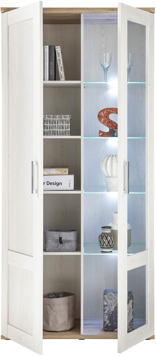 Vitrina Romance alba cu 2 uși și iluminare LED 93 cm - LunaHome.ro