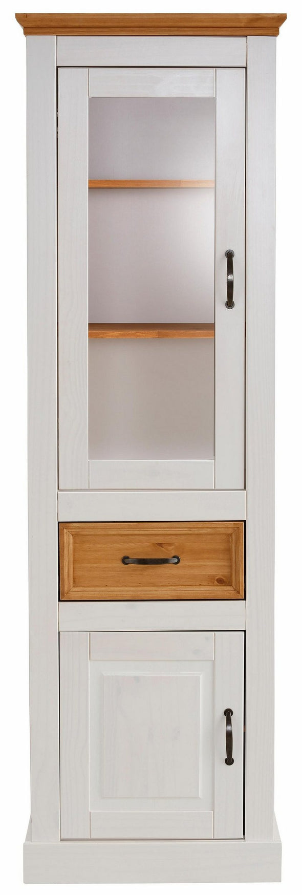 Vitrina Selma din lemn de pin natur si alb cu 2 usi, 55 cm lățime - LunaHome.ro