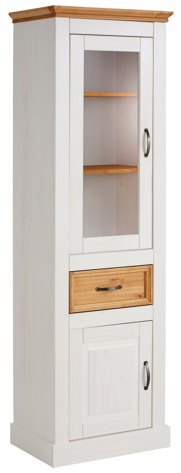 Vitrina Selma din lemn de pin natur si alb cu 2 usi, 55 cm lățime - LunaHome.ro