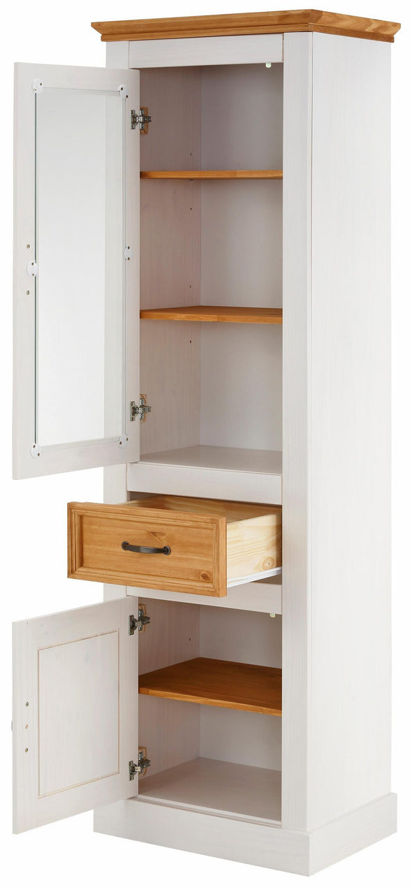Vitrina Selma din lemn de pin natur si alb cu 2 usi, 55 cm lățime - LunaHome.ro