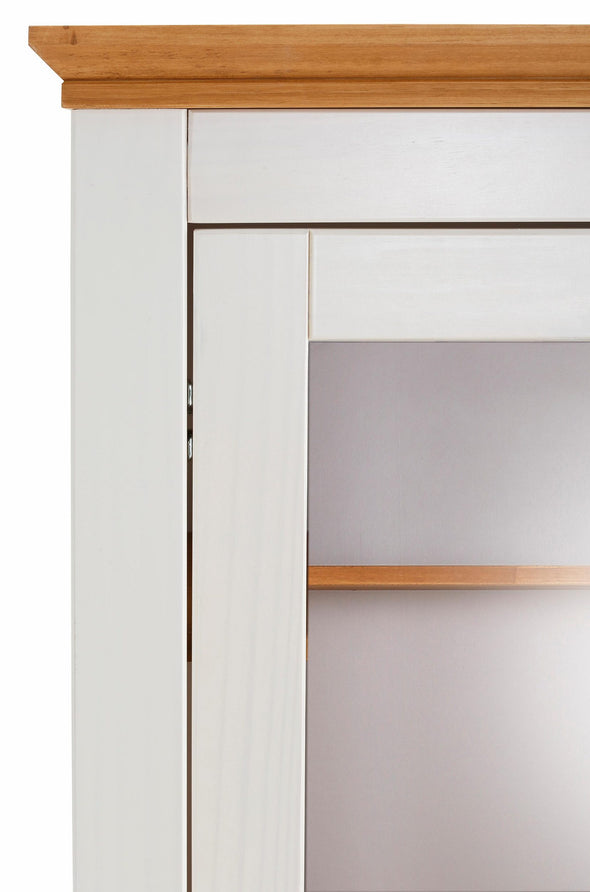 Vitrina Selma din lemn de pin natur si alb cu 2 usi, 55 cm lățime - LunaHome.ro