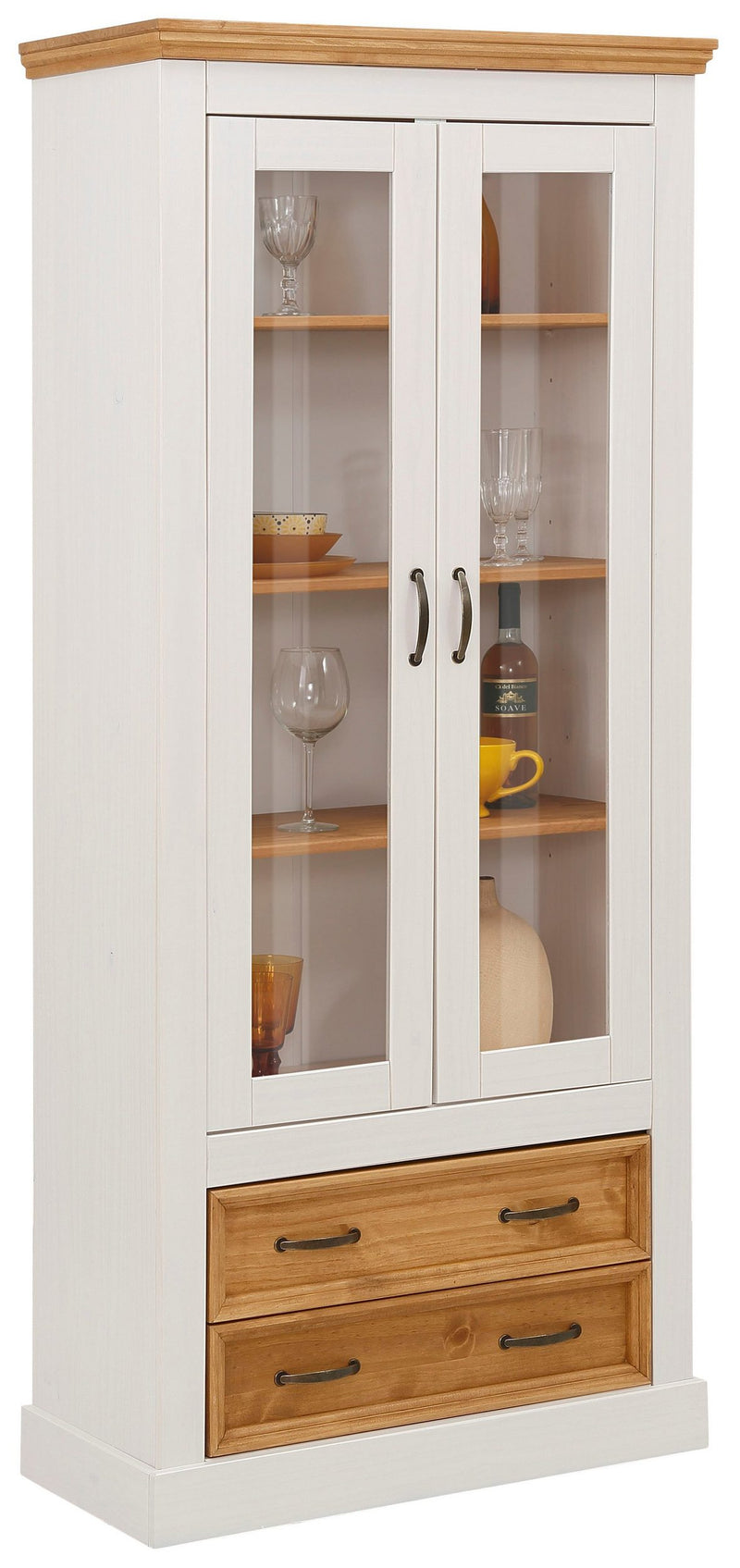 Vitrina Selma din lemn masiv de pin alb si natur 80 cm lățime - LunaHome.ro