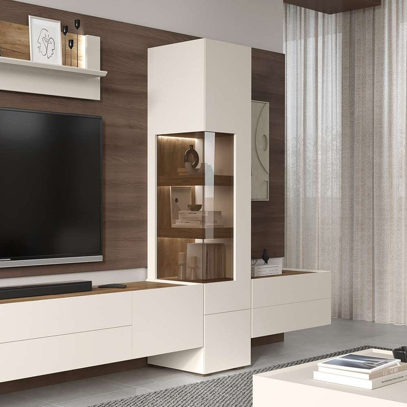 Vitrina Sky45 cu iluminare LED din Mdf lacuit bej casmir 45 cm