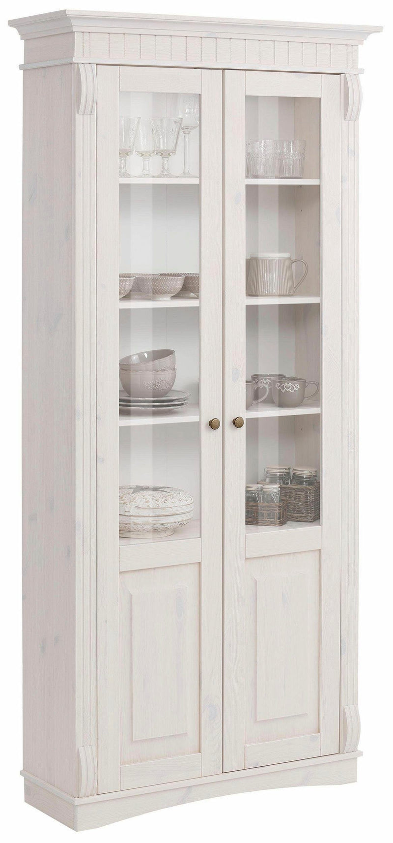 Vitrină Teresa din lemn masiv de pin alb rustic, 90 cm lățime - LunaHome.ro
