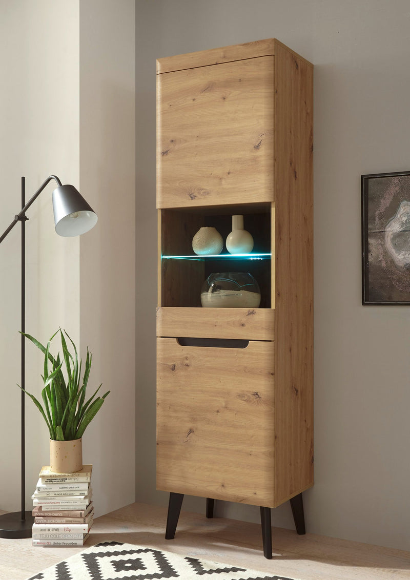 Vitrina Torge cu design scandinav culoare stejar, 53 cm lățime - LunaHome.ro