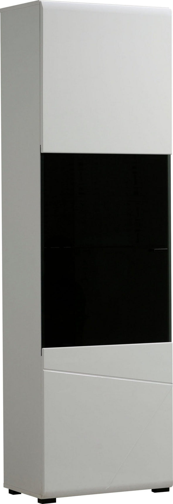 Vitrina Trentino cu design modern alba cu sticla neagra, 58 cm lățime - LunaHome.ro