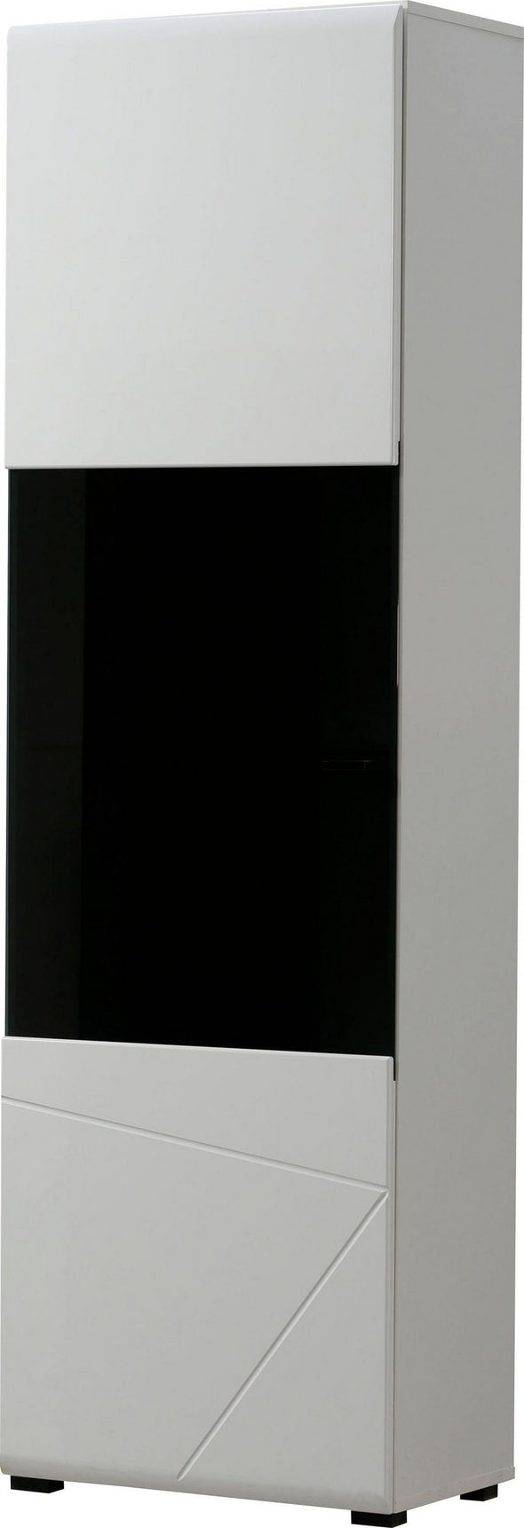 Vitrina Trentino cu design modern alba cu sticla neagra, 58 cm lățime - LunaHome.ro
