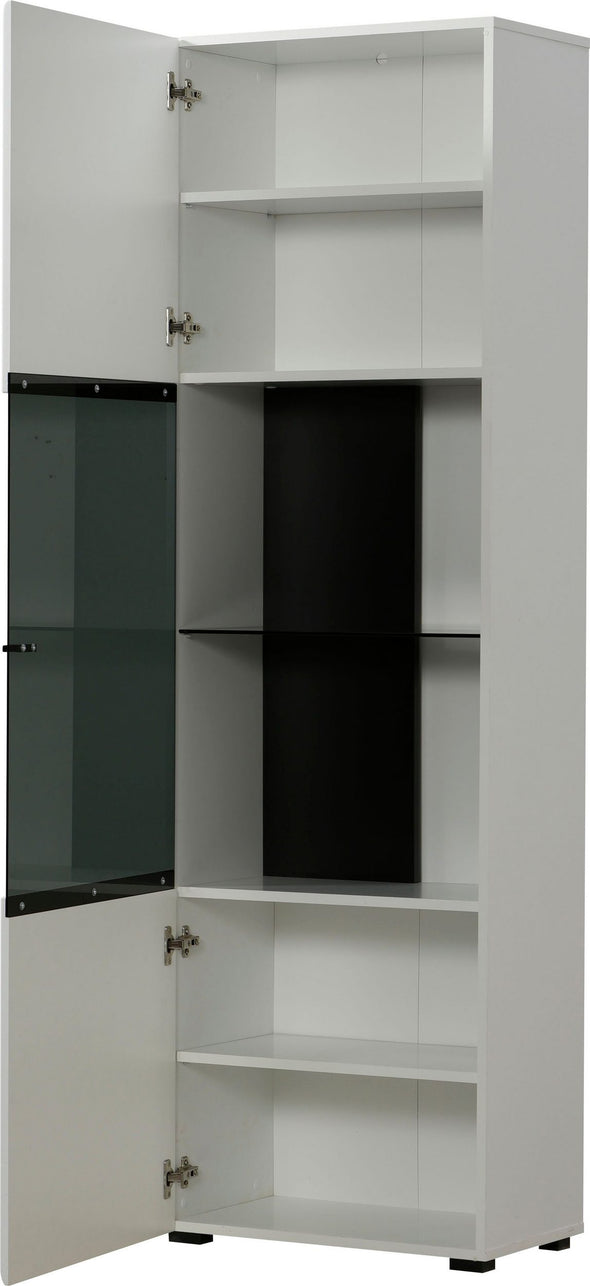 Vitrina Trentino cu design modern alba cu sticla neagra, 58 cm lățime - LunaHome.ro