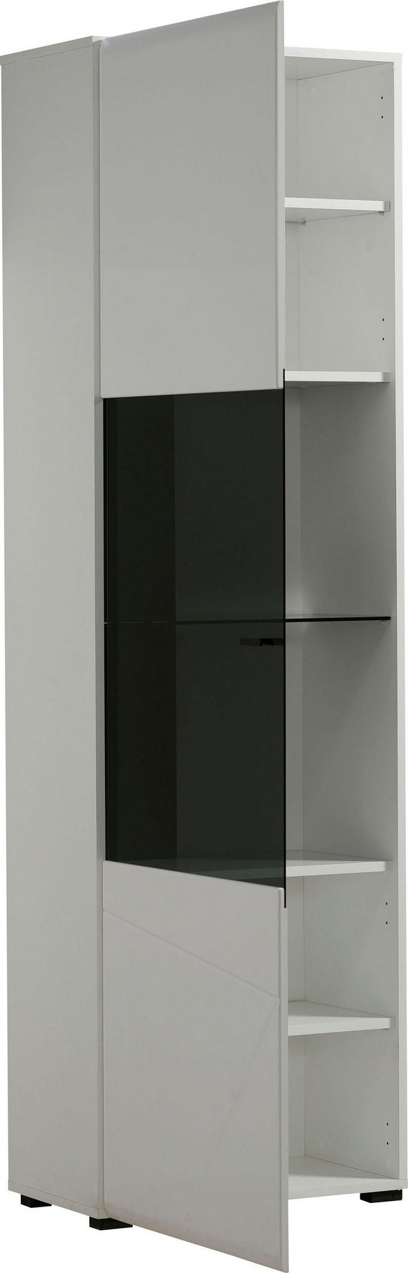 Vitrina Trentino cu design modern alba cu sticla neagra, 58 cm lățime - LunaHome.ro