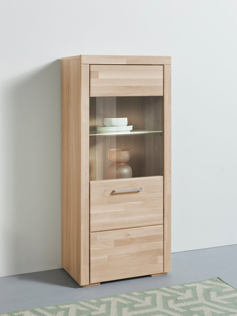 Vitrina Woltra Falco cu fronturi din lemn de stejar, 125 cm inaltime - LunaHome.ro