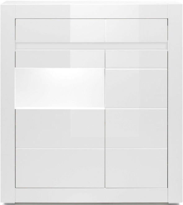 Vitrina »Carat« alb lucios cu geam transparent, inaltime 112 cm - LunaHome.ro