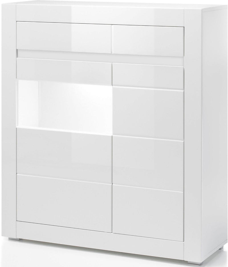 Vitrina »Carat« alb lucios cu geam transparent, inaltime 112 cm - LunaHome.ro
