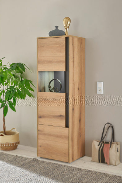 Vitrina »City Giron« stejar cu detalii gri design modern, 50 cm latime - LunaHome.ro