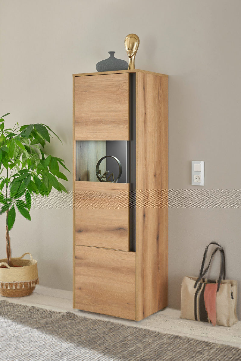 Vitrina »City Giron« stejar cu detalii gri design modern, 50 cm latime - LunaHome.ro
