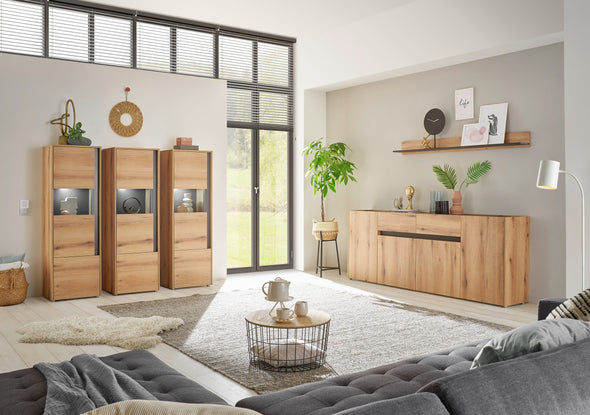 Vitrina »City Giron« stejar cu detalii gri design modern, 50 cm latime - LunaHome.ro
