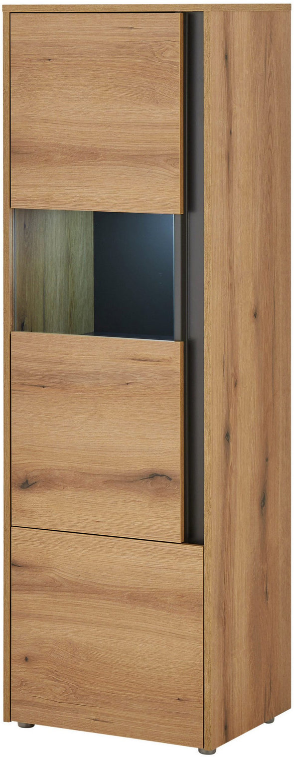 Vitrina »City Giron« stejar cu detalii gri design modern, 50 cm latime - LunaHome.ro