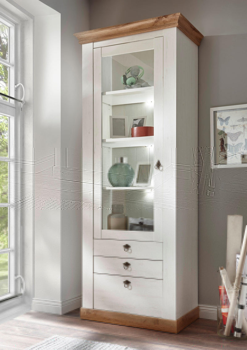 Vitrina »Cremona« cu aspect de lemn alb si stejar 82 cm lățime - LunaHome.ro