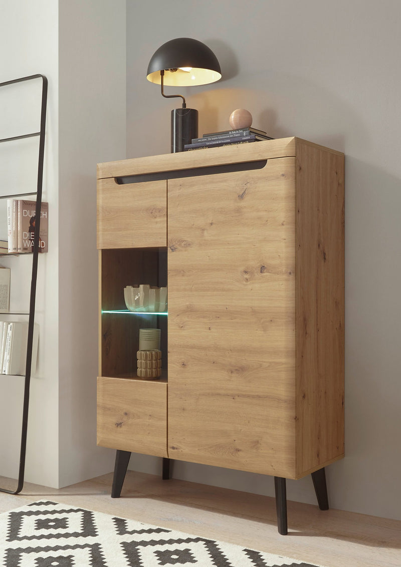 Vitrina »Torge« cu design scandinav, aspect de lemn, 90 cm latime - LunaHome.ro