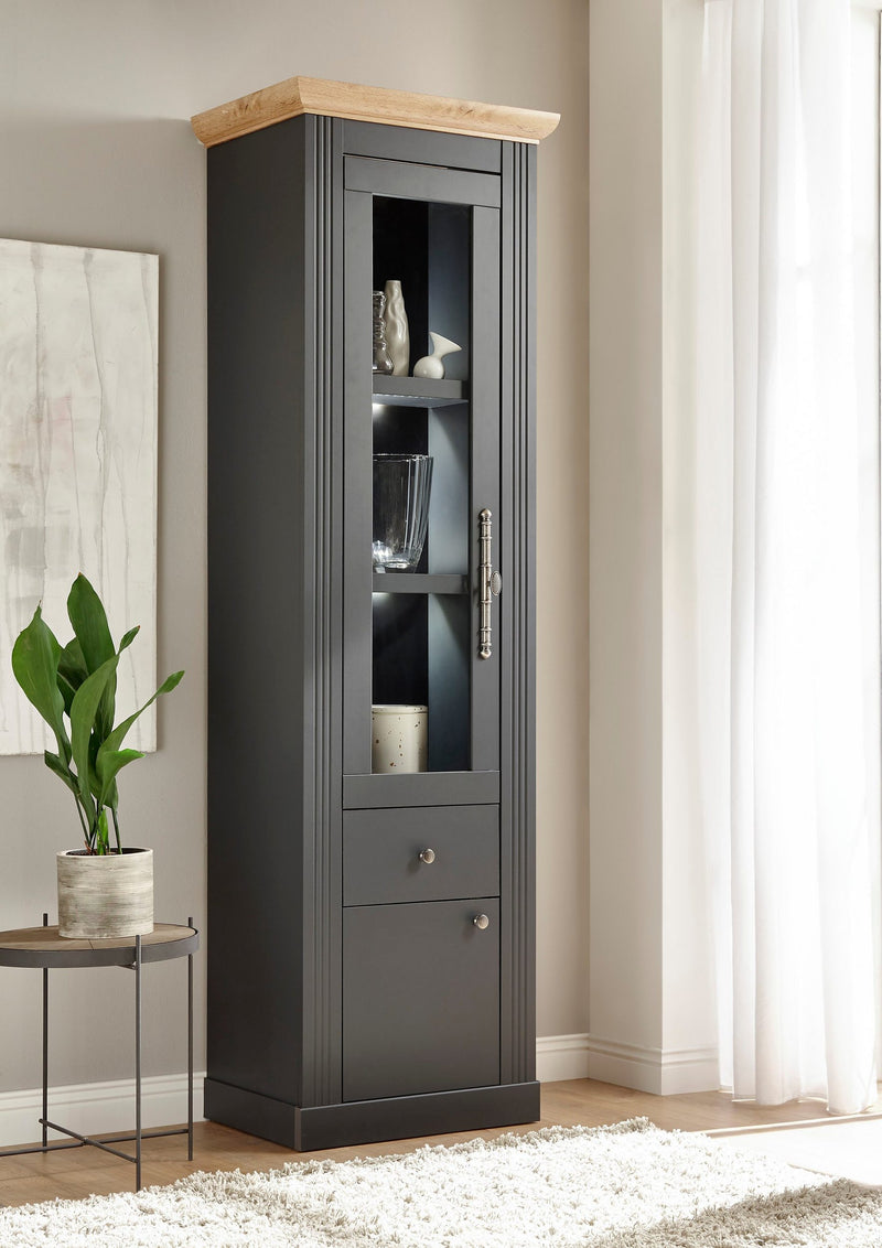 Vitrina »Westminster« gri inchis din MDF, 61 cm latime - LunaHome.ro