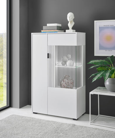 Vitrina joasa moderna Hudson alba cu 2 usi 75 cm lățime - LunaHome.ro
