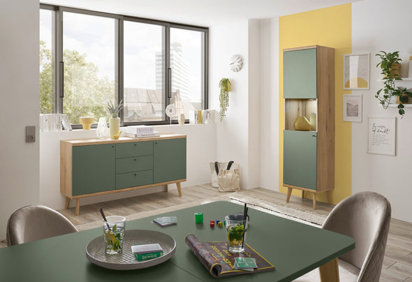 Vitrina verde Mavas in stil scandinav cu o ușă 50 cm