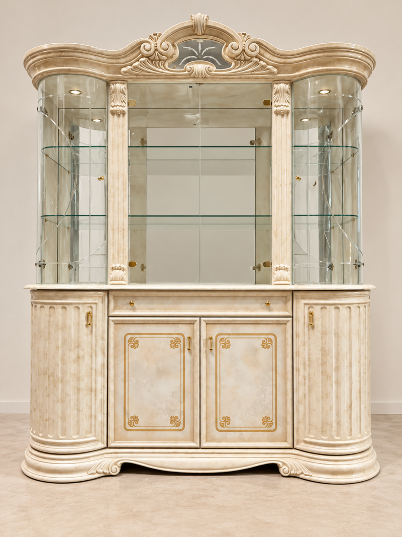 Vitrină Elizabeth din MDF cu aspect de marmură, iluminare LED, fabricată în Italia