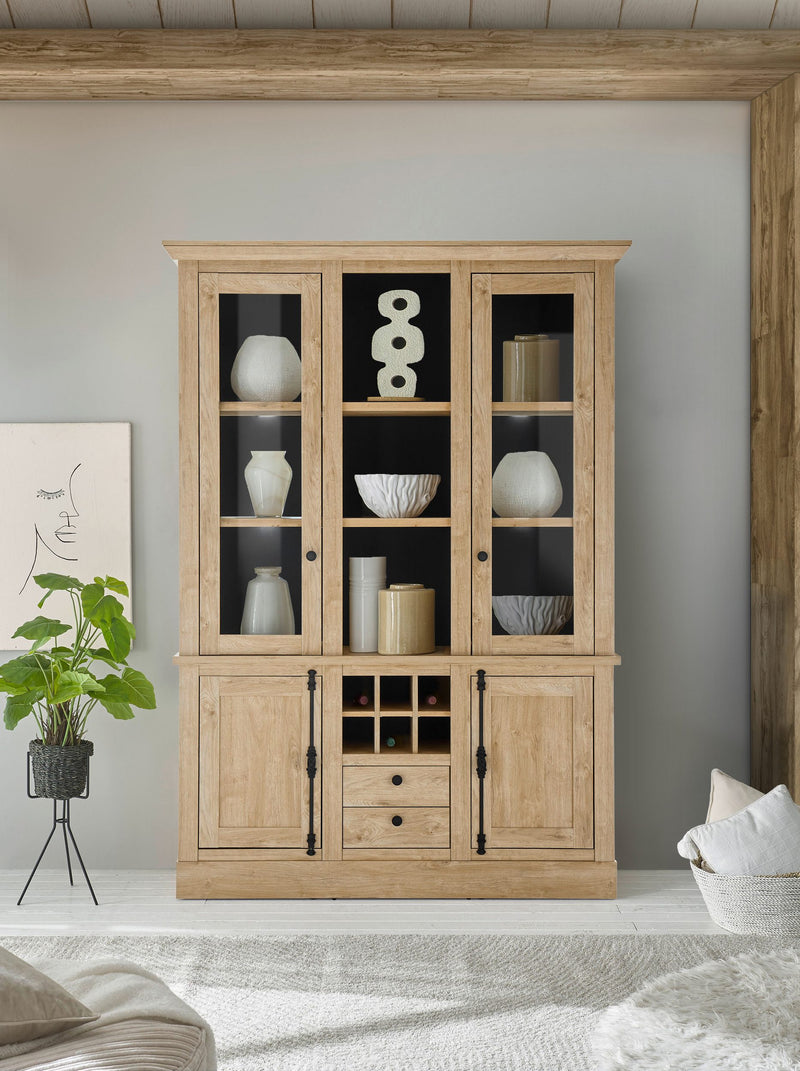 Vitrina bufet Cornwall in stil rustic cu suport de vinuri 147 cm