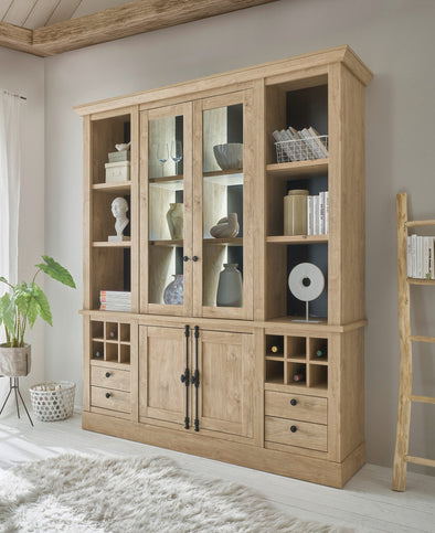 Vitrina bufet Cornwall in stil rustic cu suport de vinuri 193 cm - LunaHome.ro
