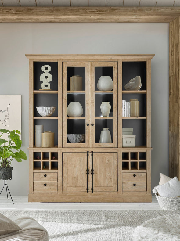 Vitrina bufet Cornwall in stil rustic cu suport de vinuri 193 cm - LunaHome.ro