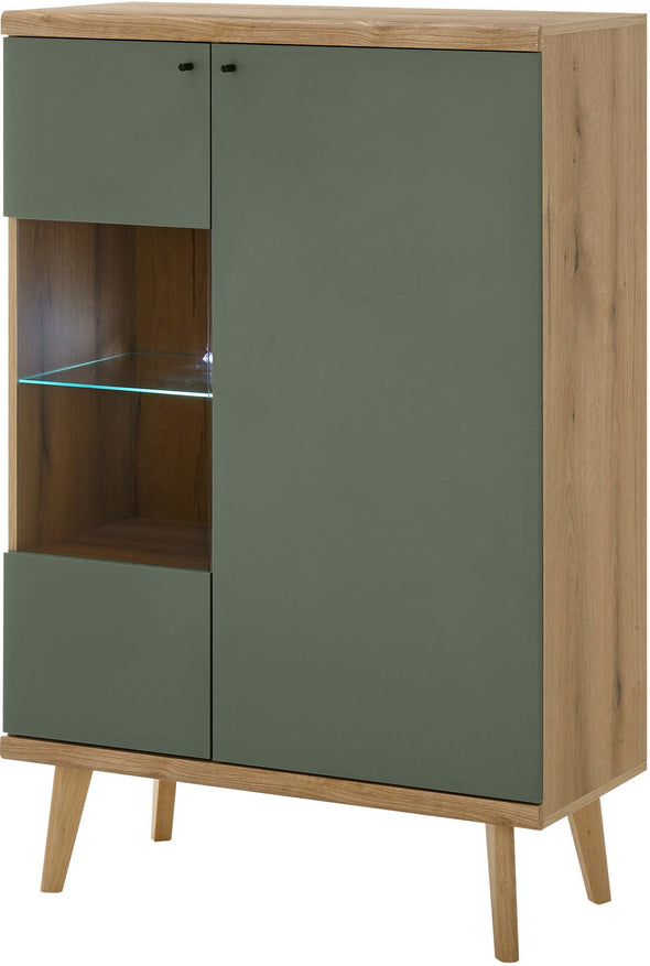 Vitrina comodă Mavas cu aspect scandinav verde salvie 90 cm - LunaHome.ro