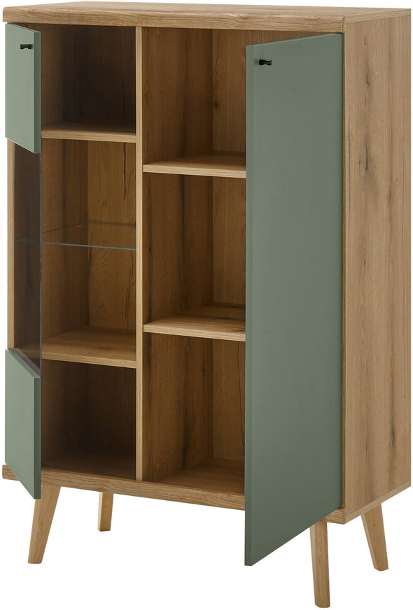 Vitrina comodă Mavas cu aspect scandinav verde salvie 90 cm - LunaHome.ro