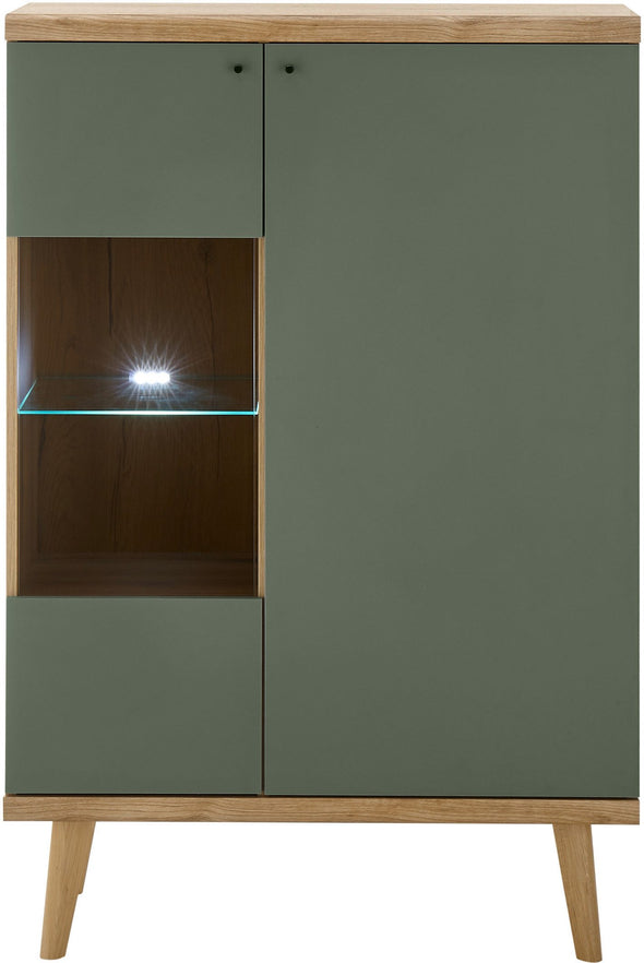 Vitrina comodă Mavas cu aspect scandinav verde salvie 90 cm - LunaHome.ro