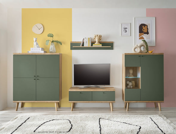 Vitrina comodă Mavas cu aspect scandinav verde salvie 90 cm - LunaHome.ro